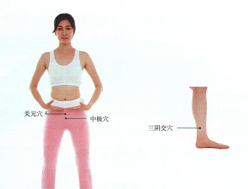 艾灸關(guān)元穴、中極穴、三陰交穴，補(bǔ)脾虛、消炎癥